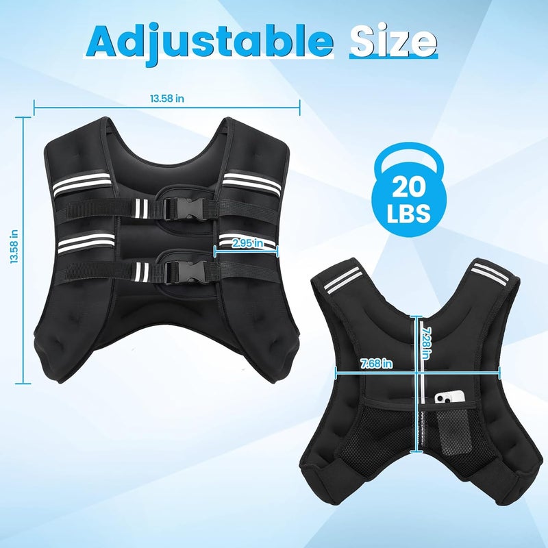 Ragebby Weighted Vest, 6lb/8lb/12lb/16lb/20lb/30lb for Men, Women with Reflective Stripe, Weight Vests Adjustable for Workout, Strength Training, Running, Fitness, Muscle Building, Weight Loss clearance - Image 3